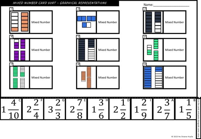 Mixed Numbers & Improper Fractions Bundle: Mixed numbers cut & paste, 4 worksheets + answers
