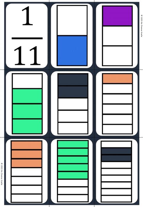 Proper Fractions Builder Bundle: Representation cards, 6 sheets, 54 cards